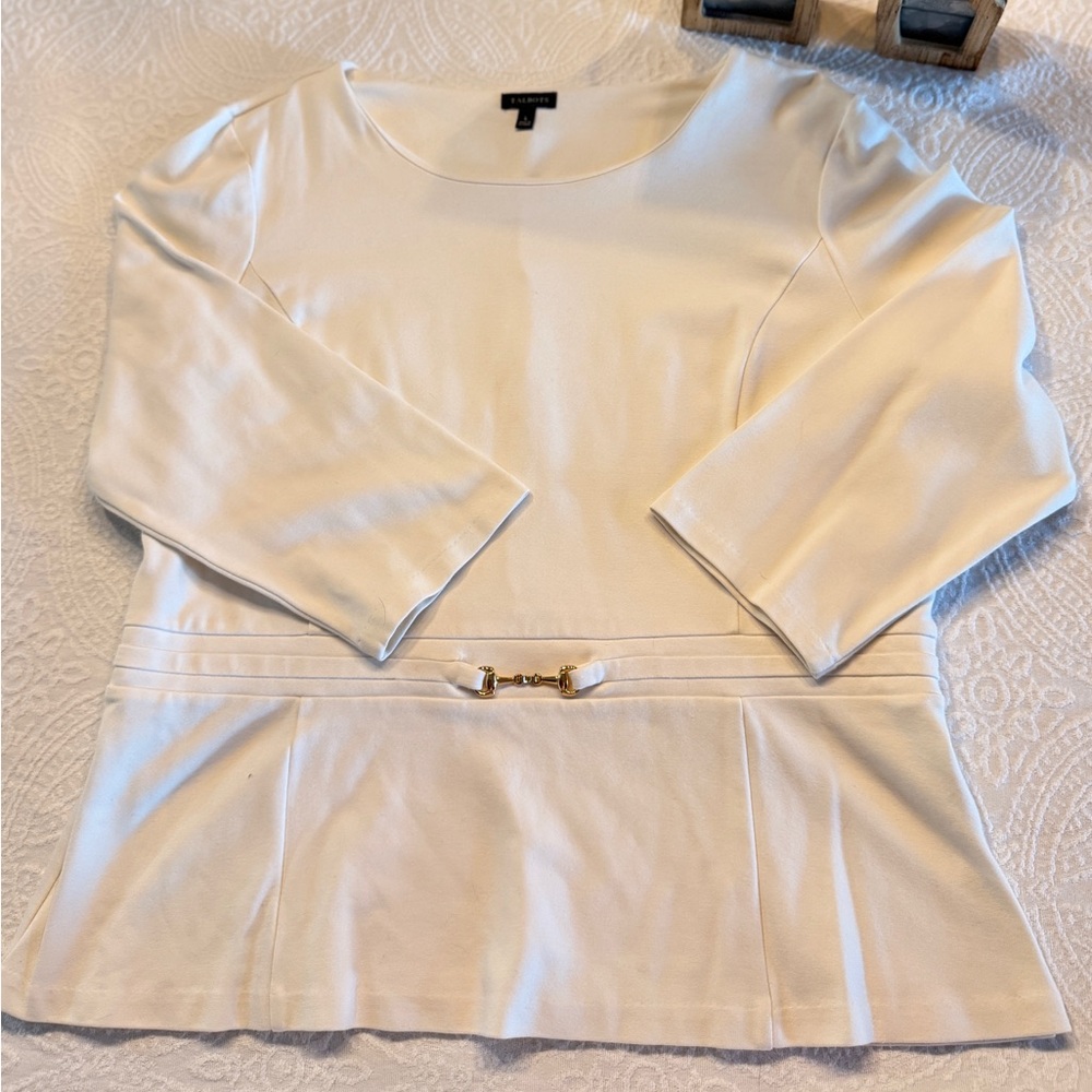 Talbots Cream Top with Gold Accent